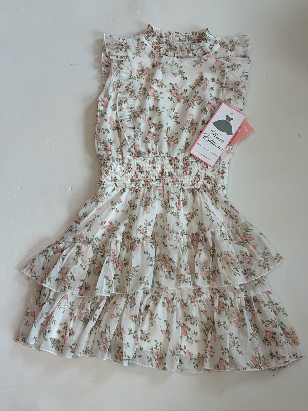 Rare Editions Girls Sleeveless Floral Spring White Dress Size 10
